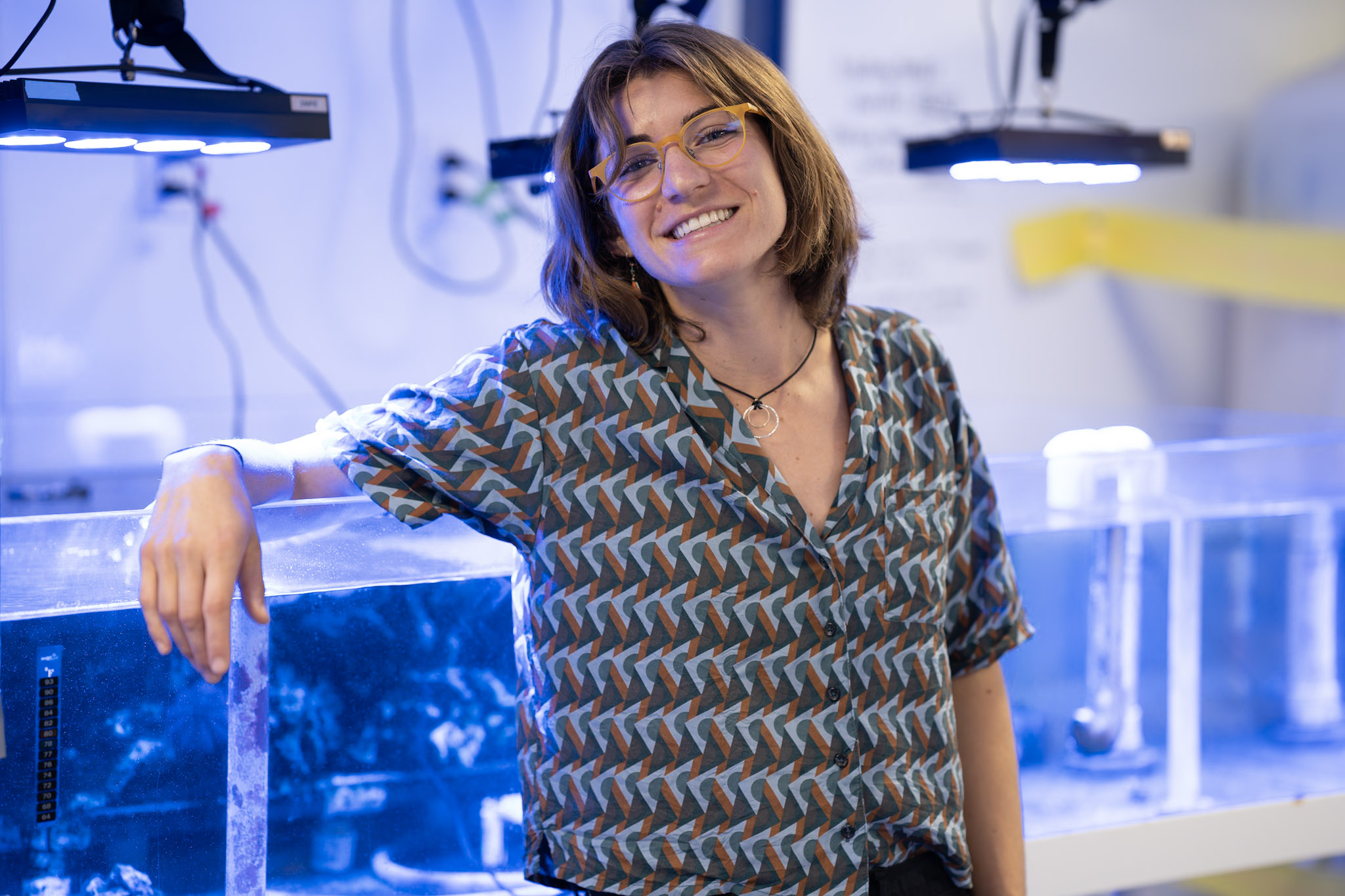 Maya Gomez in a coral research laboratory